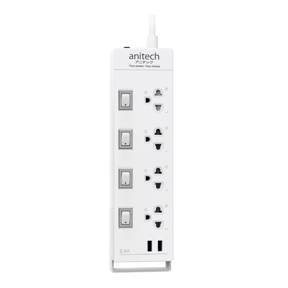 ปลั๊กไฟ Anitech 4 Way 4 Switch 2 USB H5234