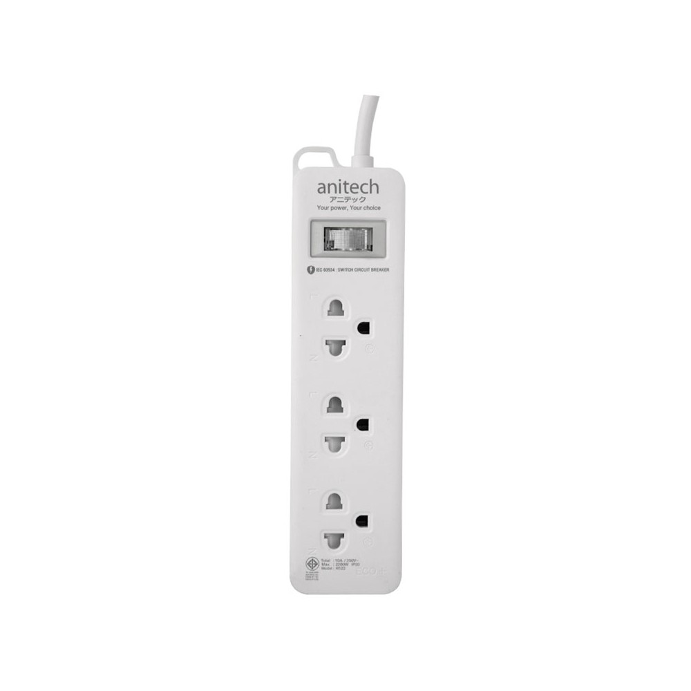 Anitech TIS Plug 3 Way 1 Switch 2M. H123 White