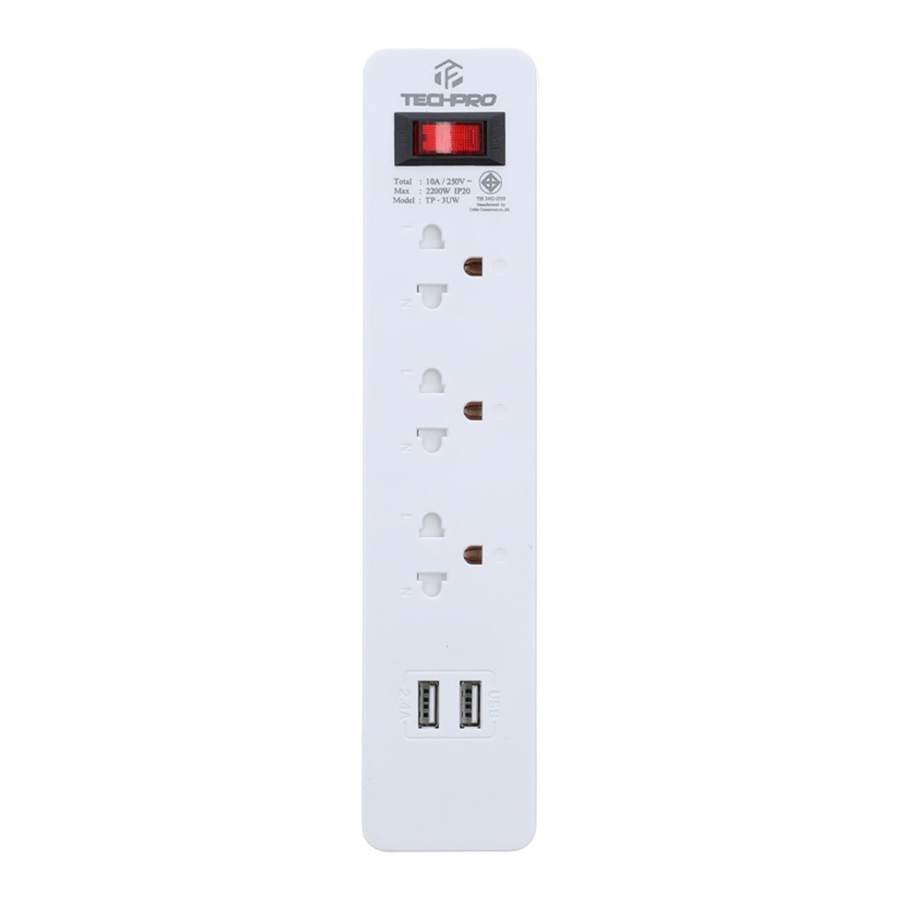 ปลั๊กไฟ TECHPRO Plug 3 Way 1 Switch 2 USB 3M.