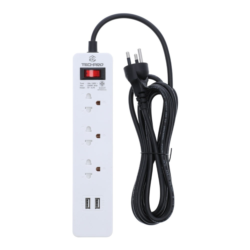 ปลั๊กไฟ TECHPRO Plug 3 Way 1 Switch 2 USB 3M.