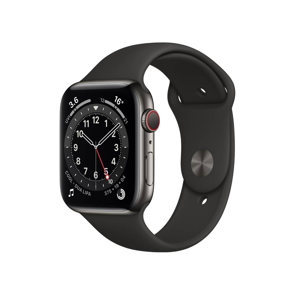 Apple Watch Series 6 GPS + Cellular 44mm Graphite Stainless Steel Case with Black Sport Band